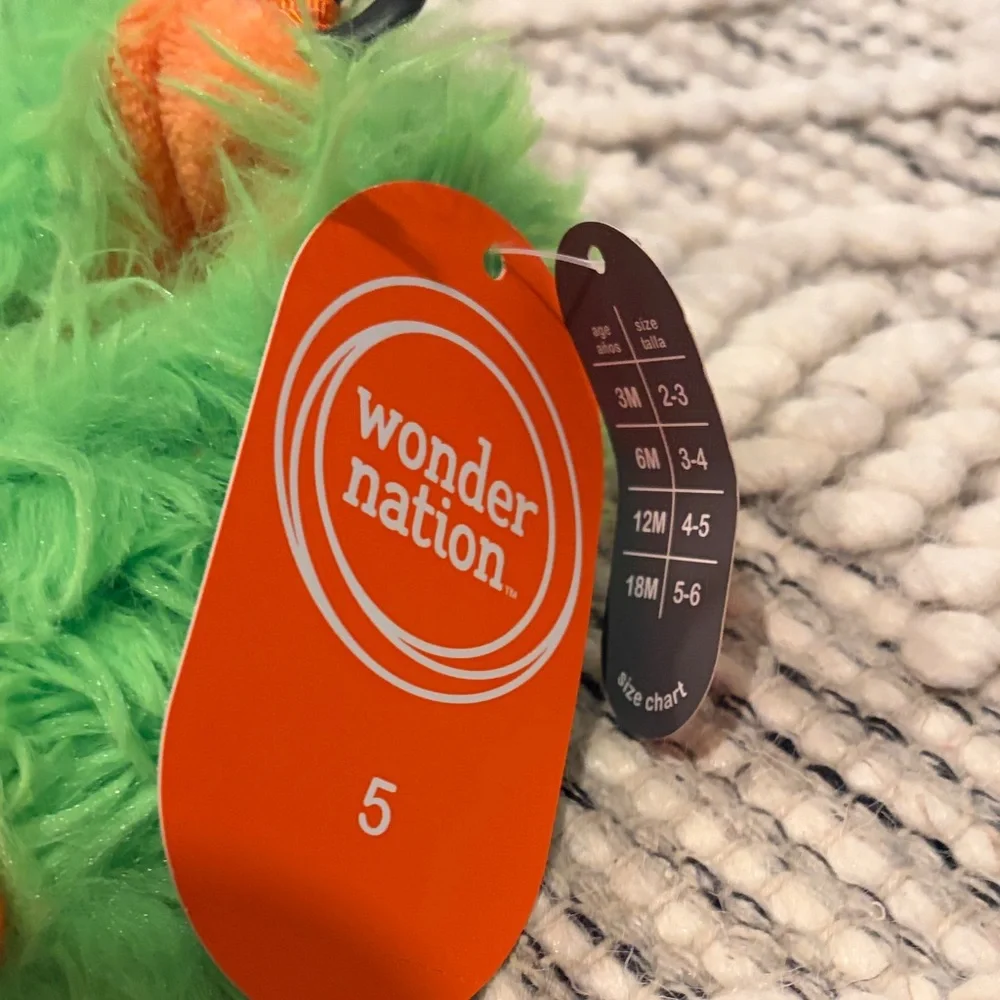 wonder nation Bright Green Fuzzy Slippers with Orange Accents